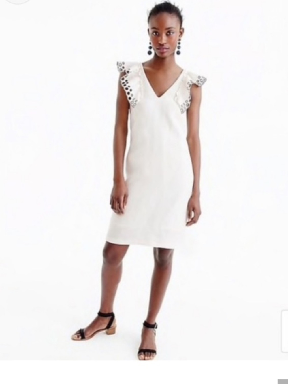 J. Crew Collection White V-Neck Eyelet Flutter Sleeve Mini Dress